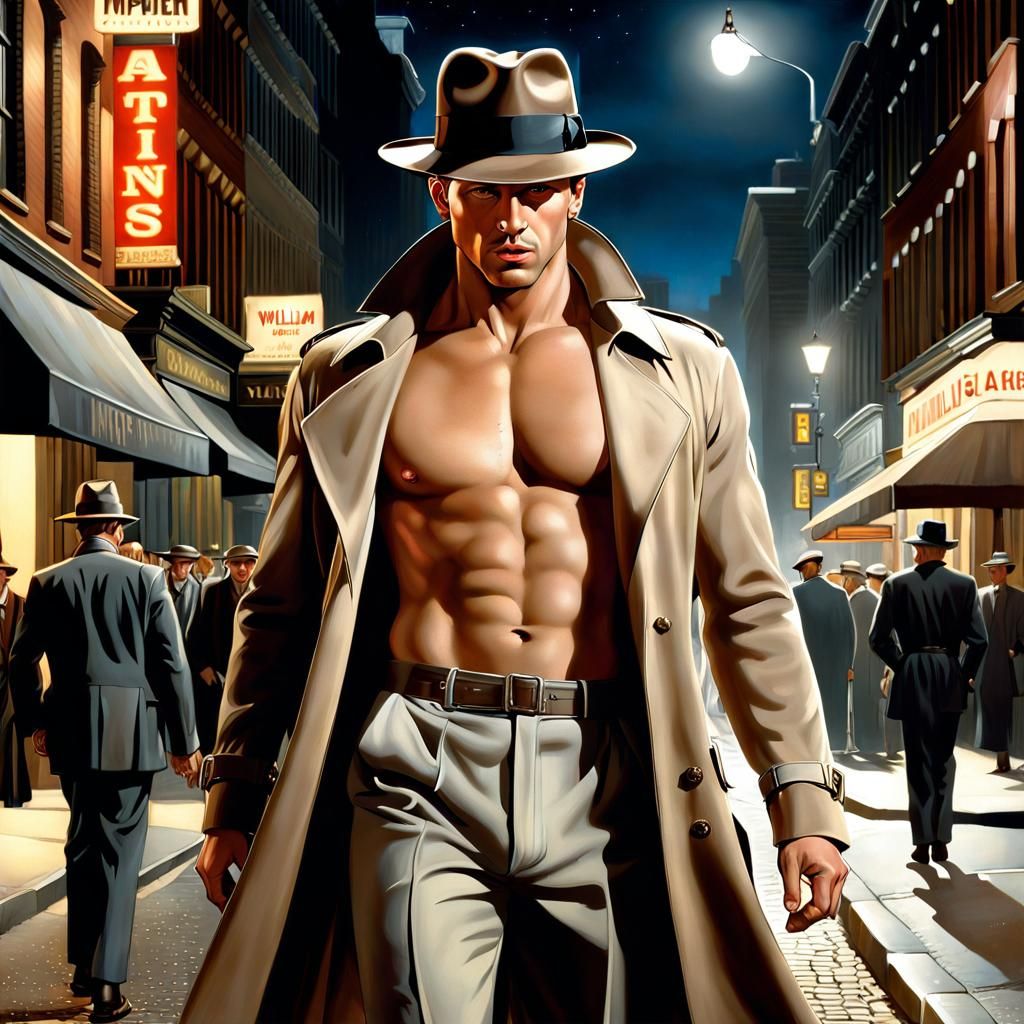 Man in Fedora Walking at Night: Hyperrealistic Art