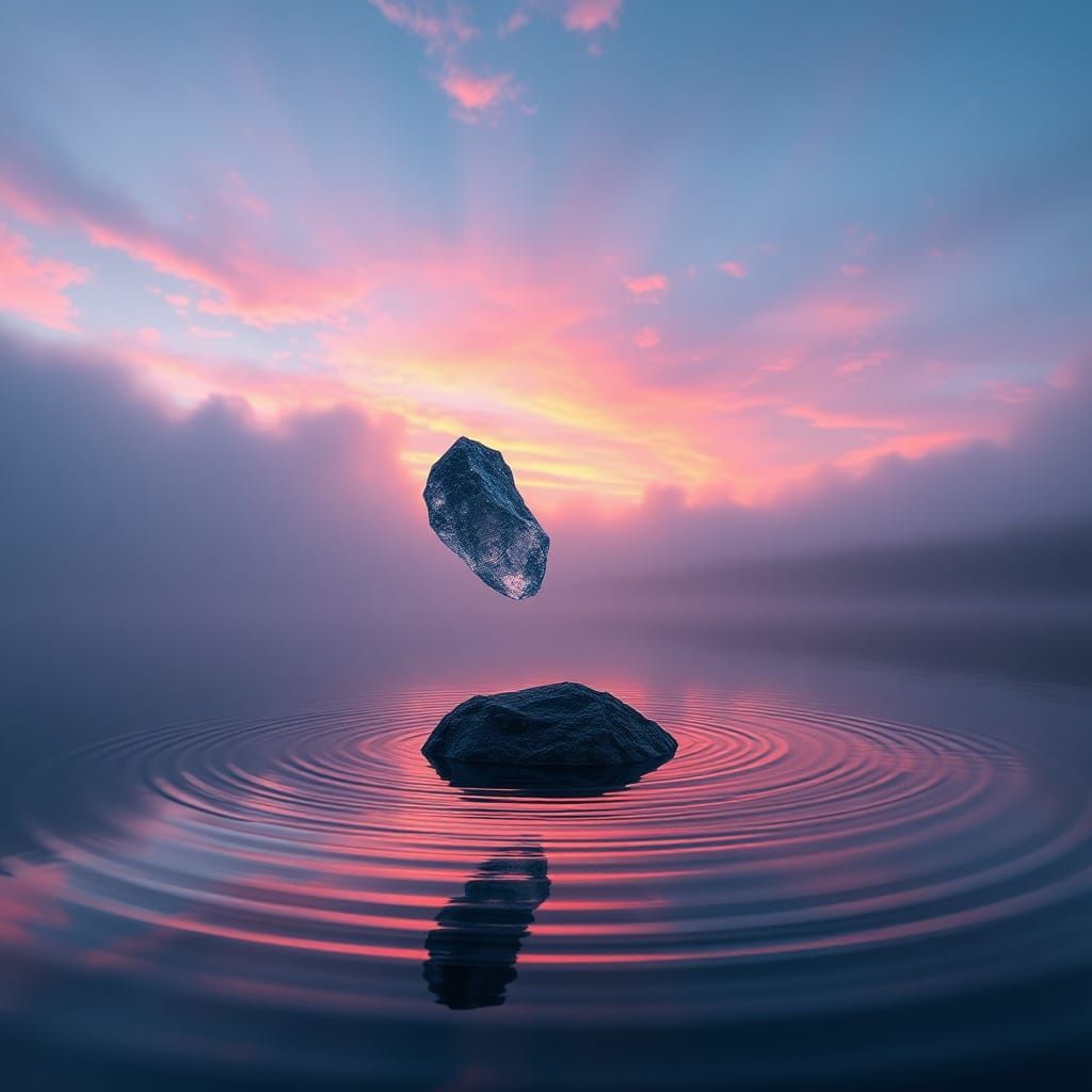 Rocks Plunge into Lake: Photorealistic 8K Art