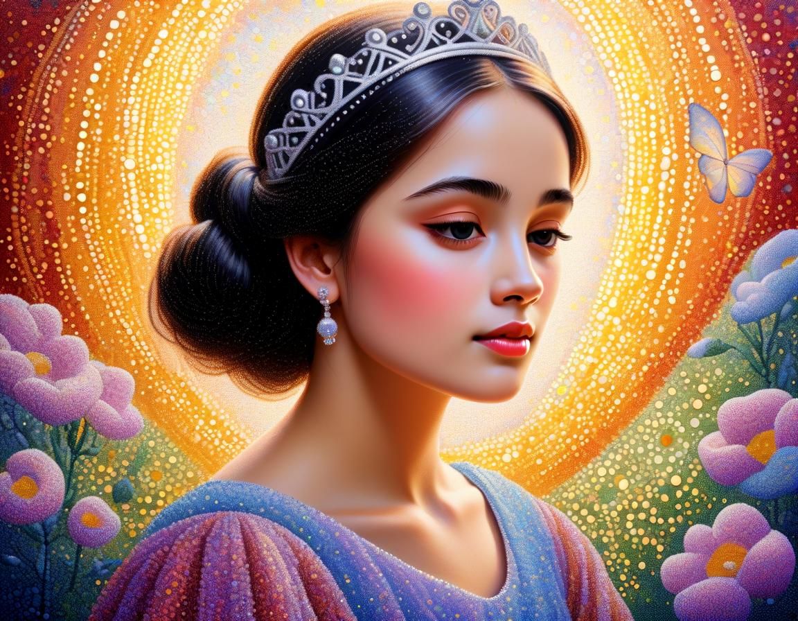 Romantic Princess in Pointillist Dreamscapes
