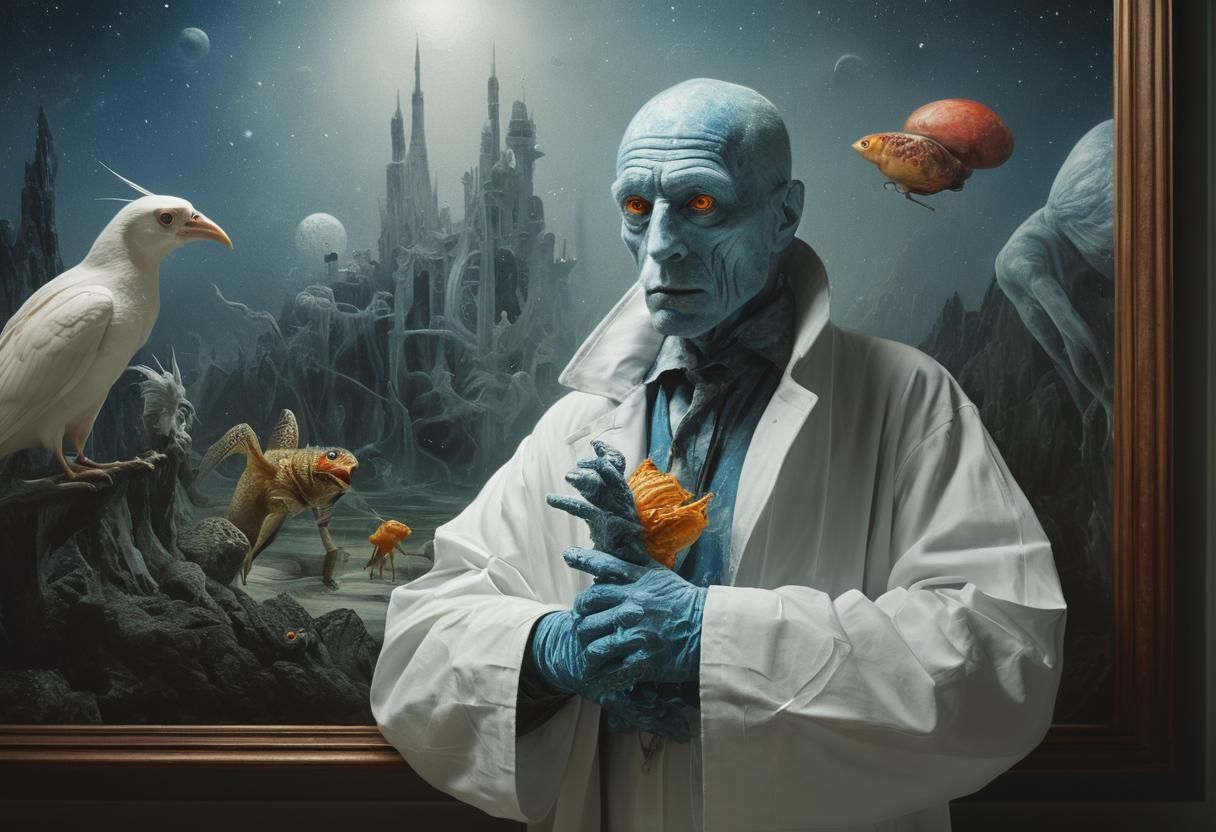 Surreal Portrait in White Laboratory, Magical Realism