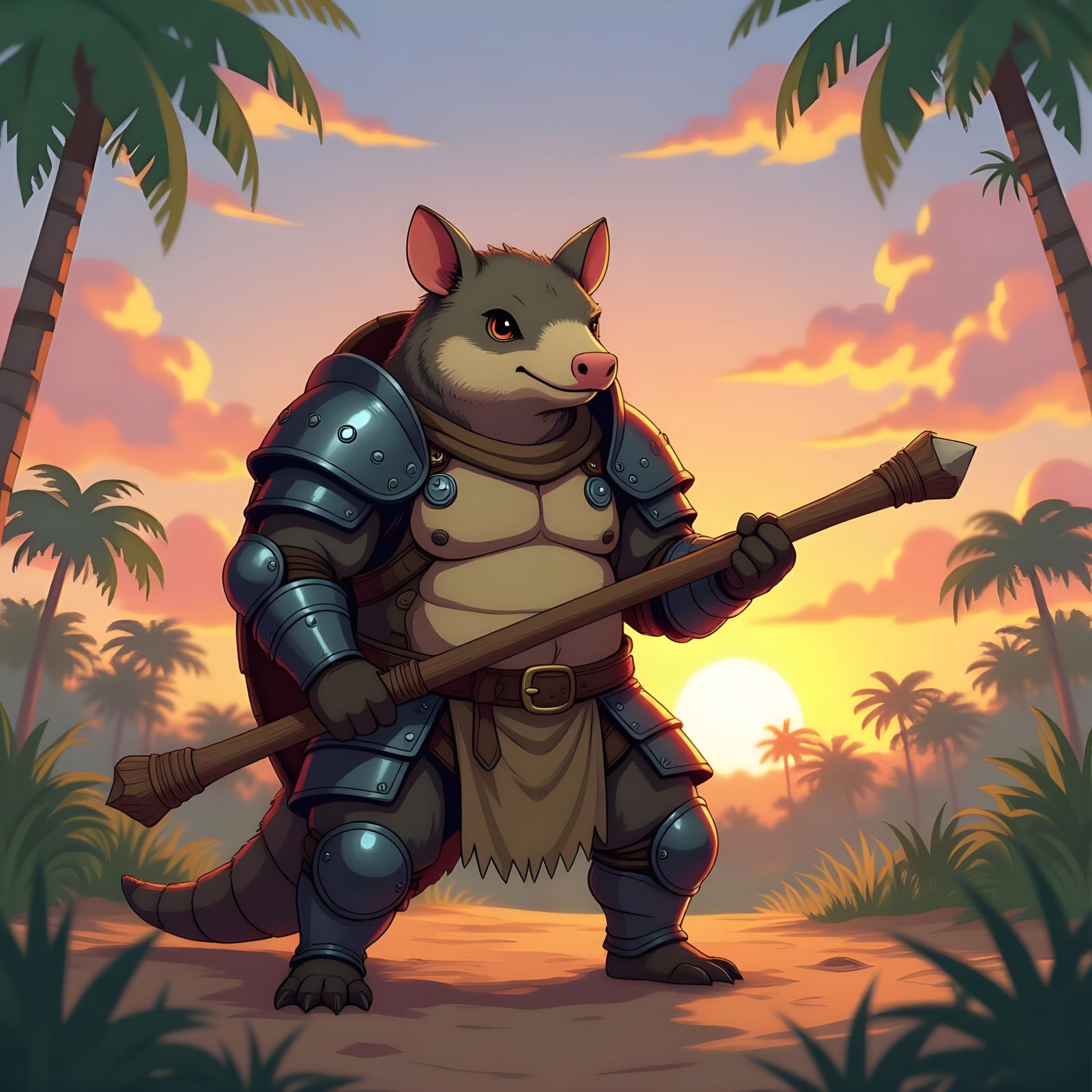 Armadillo Knight in Anime Style Savanna Jungle