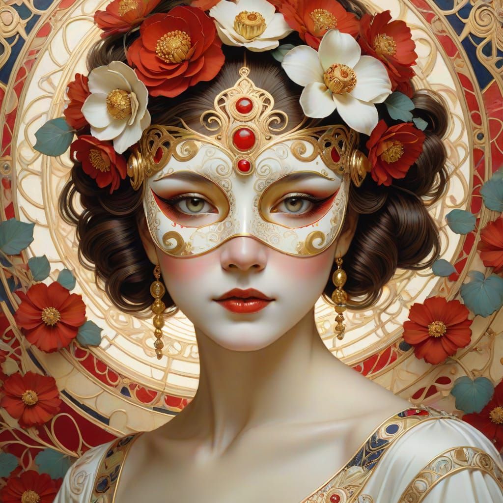 Woman in Luxurious Art Nouveau Mask