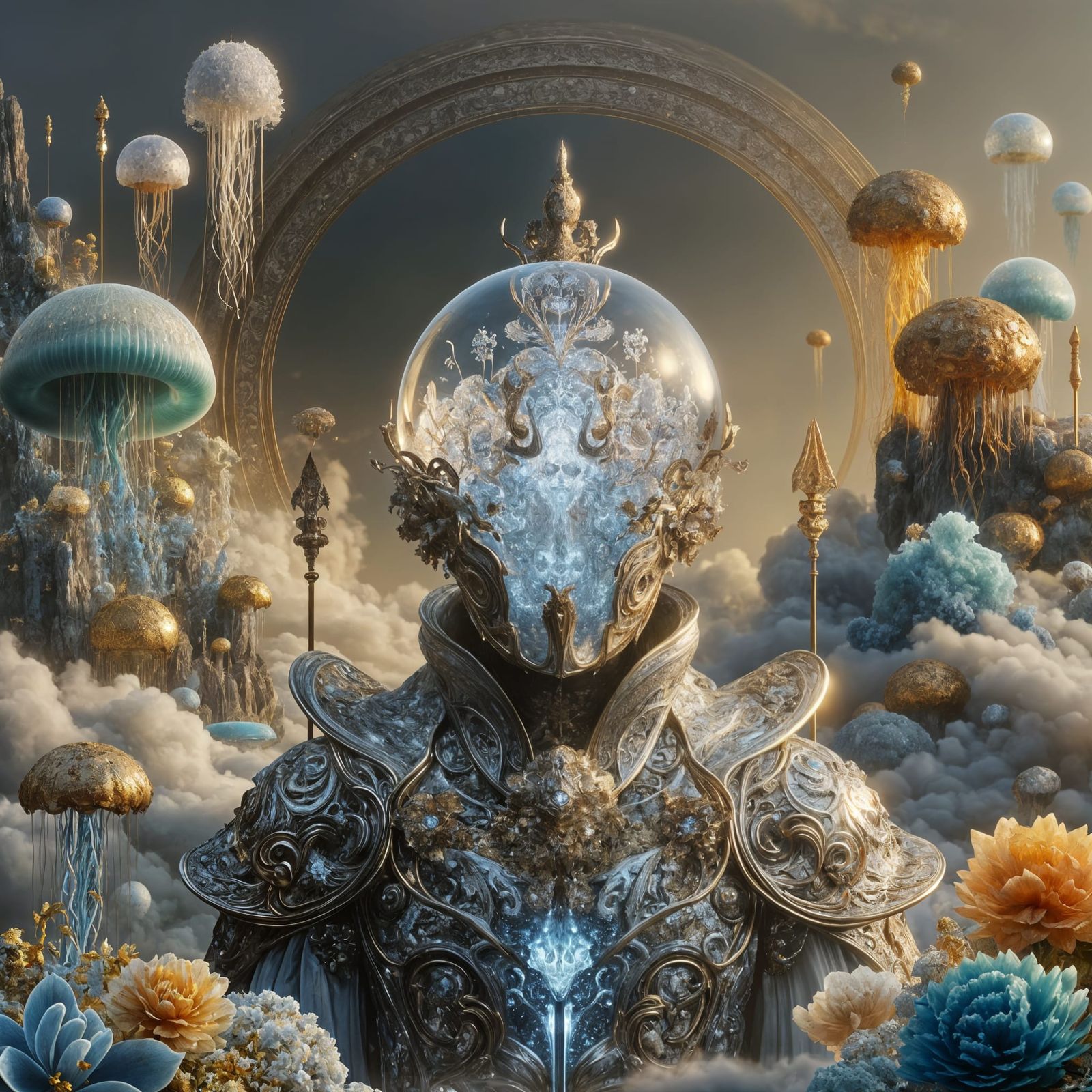 Glass-Armored Woman in Alien Landscape, Matte Painting