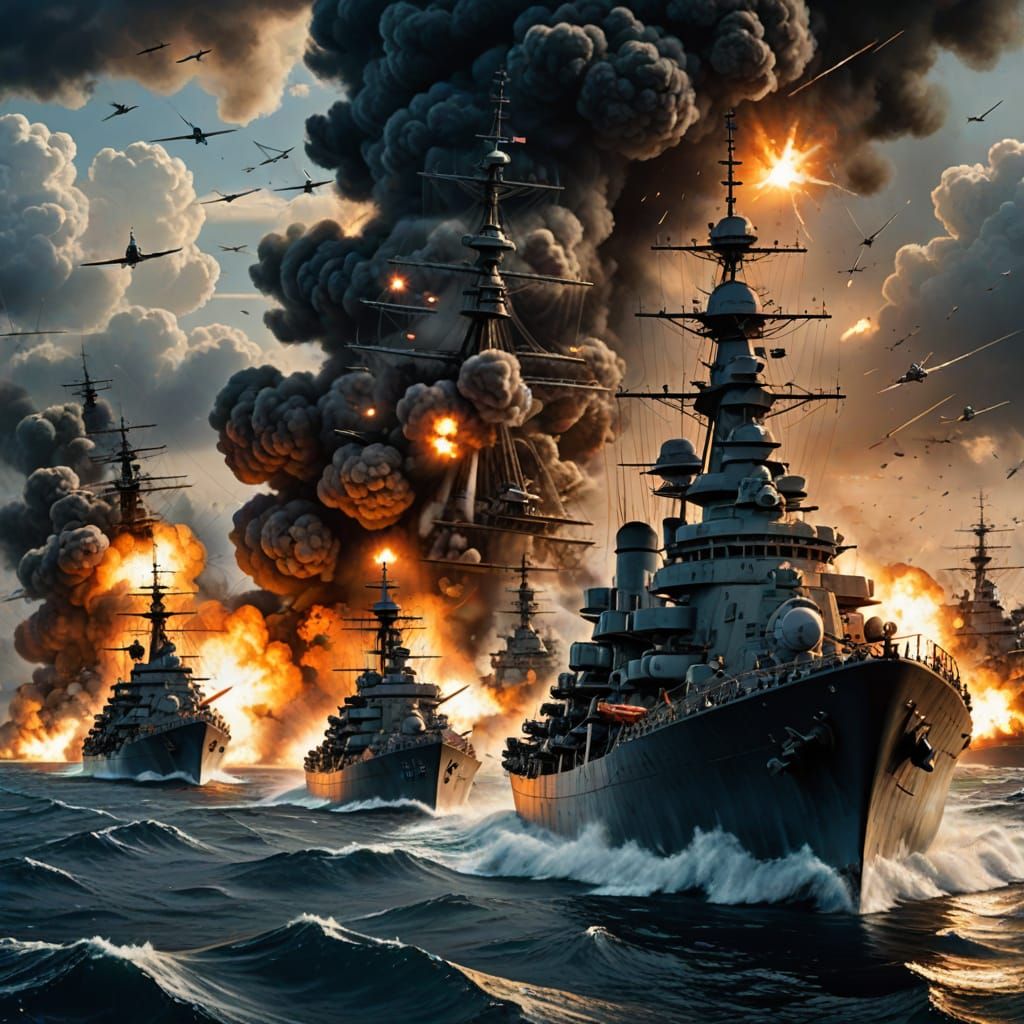 Epic Naval Battle Scene of World War II