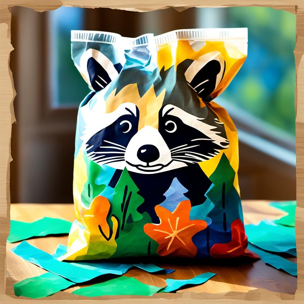Cubist Raccoon Food Bag Still Life as Impasto Painting
