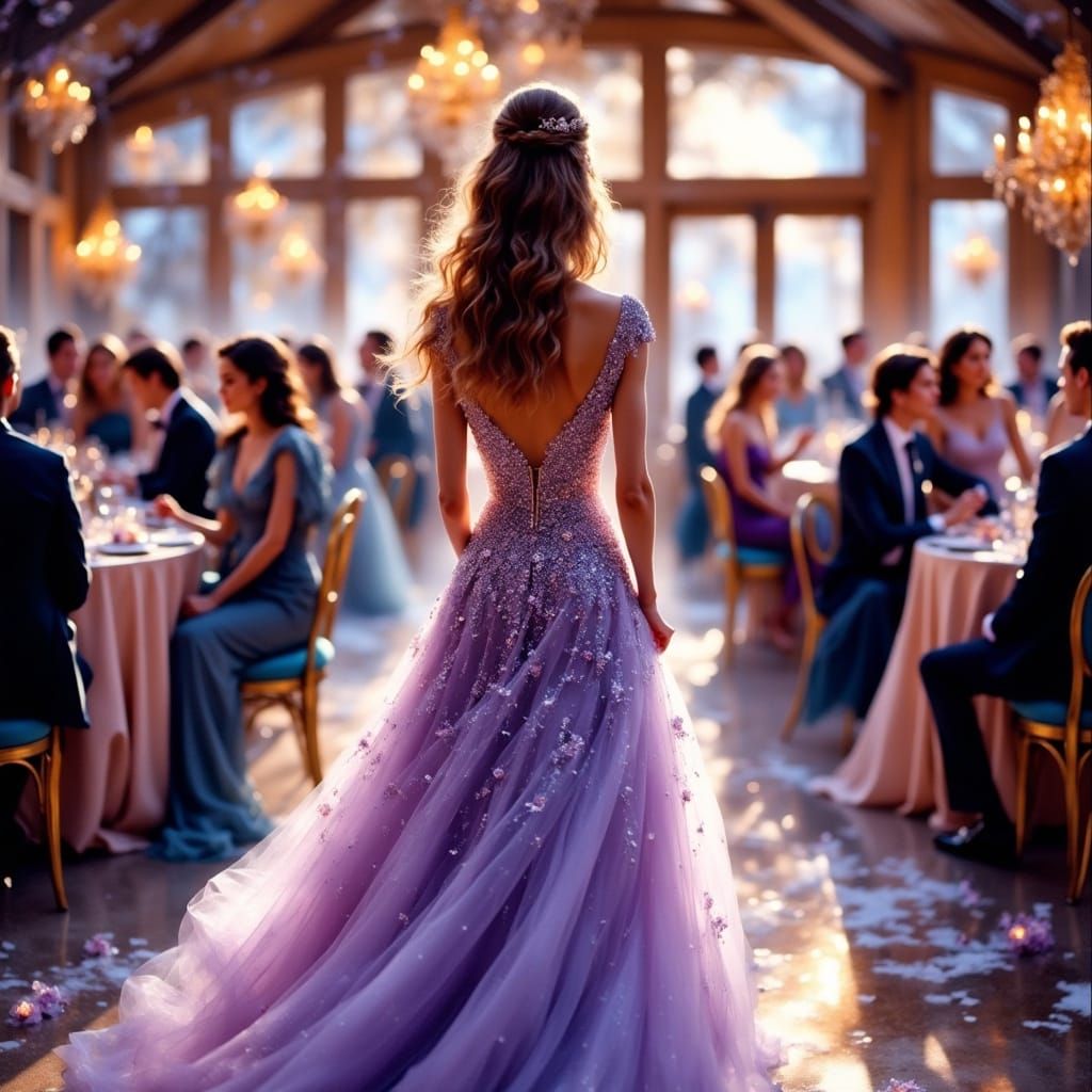 Young Woman in Elegant Alpine Ballroom Gown