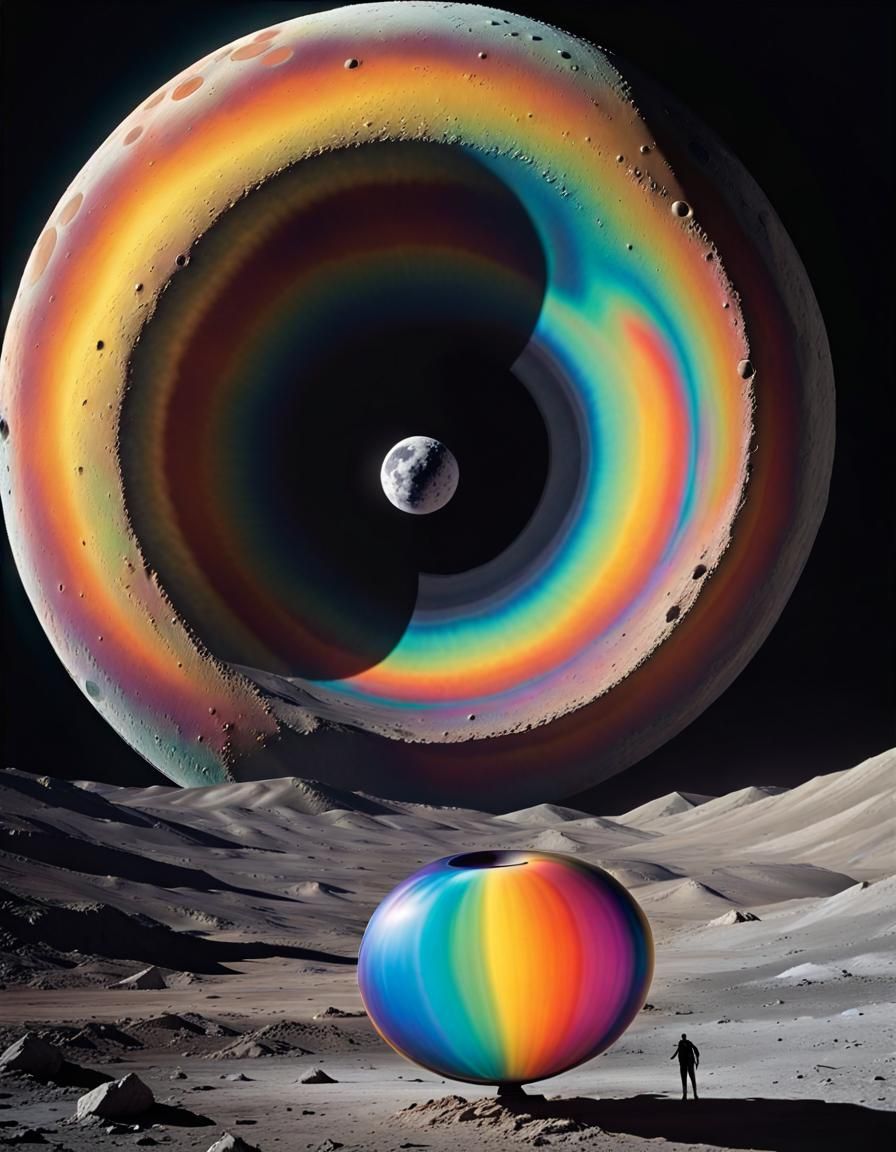 Hypnotic Moon Disc Threatens Earth: A Digital Art Piece