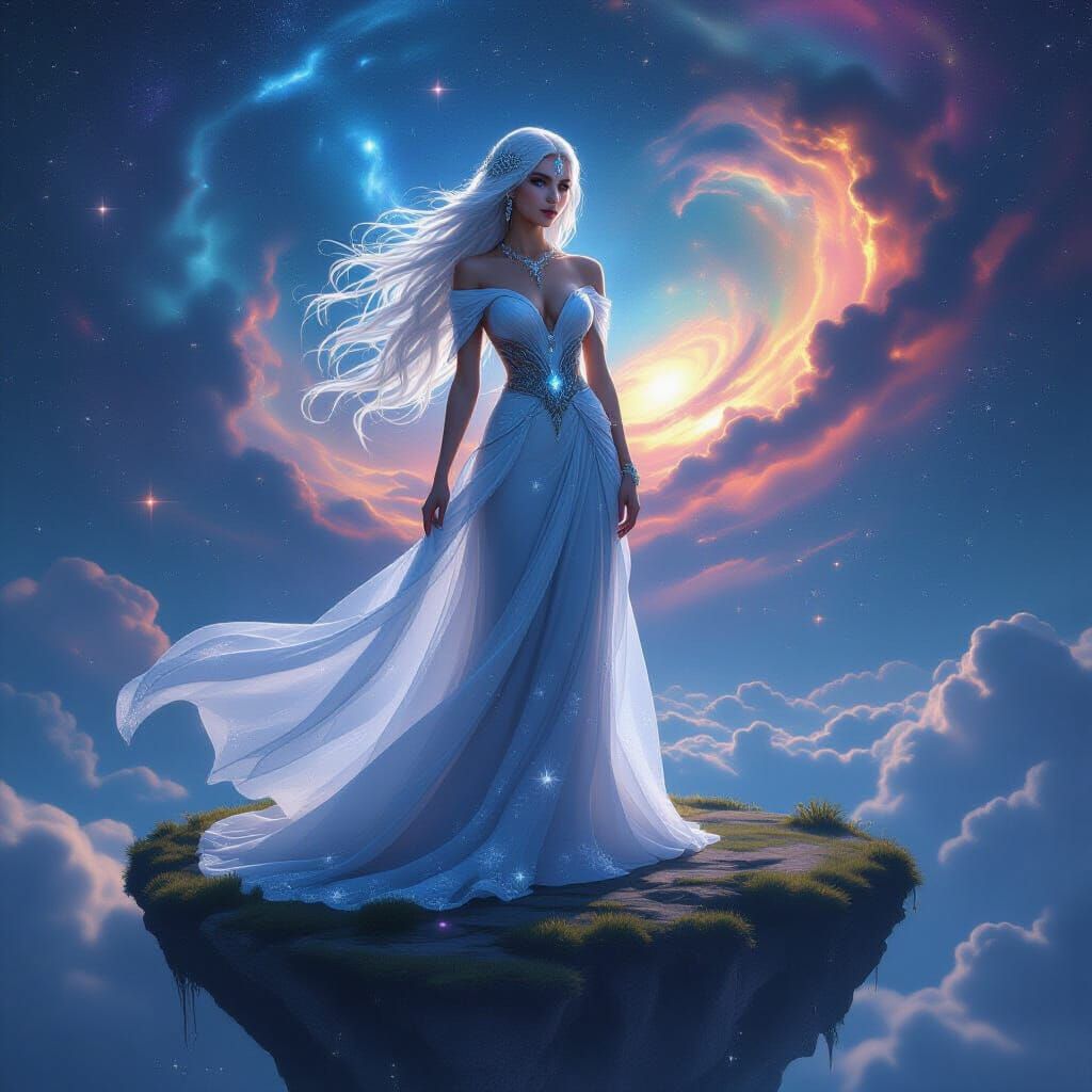 Celestial Goddess in a Swirling Galaxy