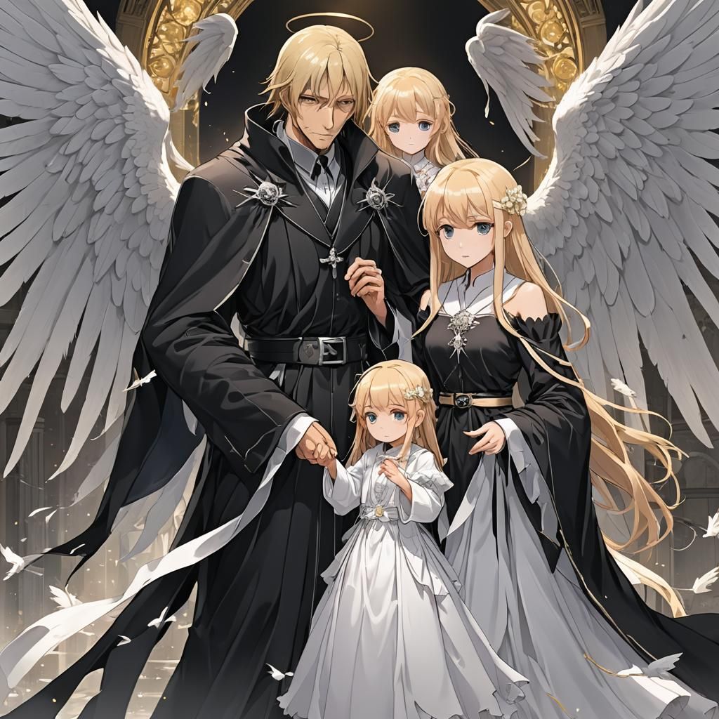 Groom Reaper, Angel and Child in Anime Style