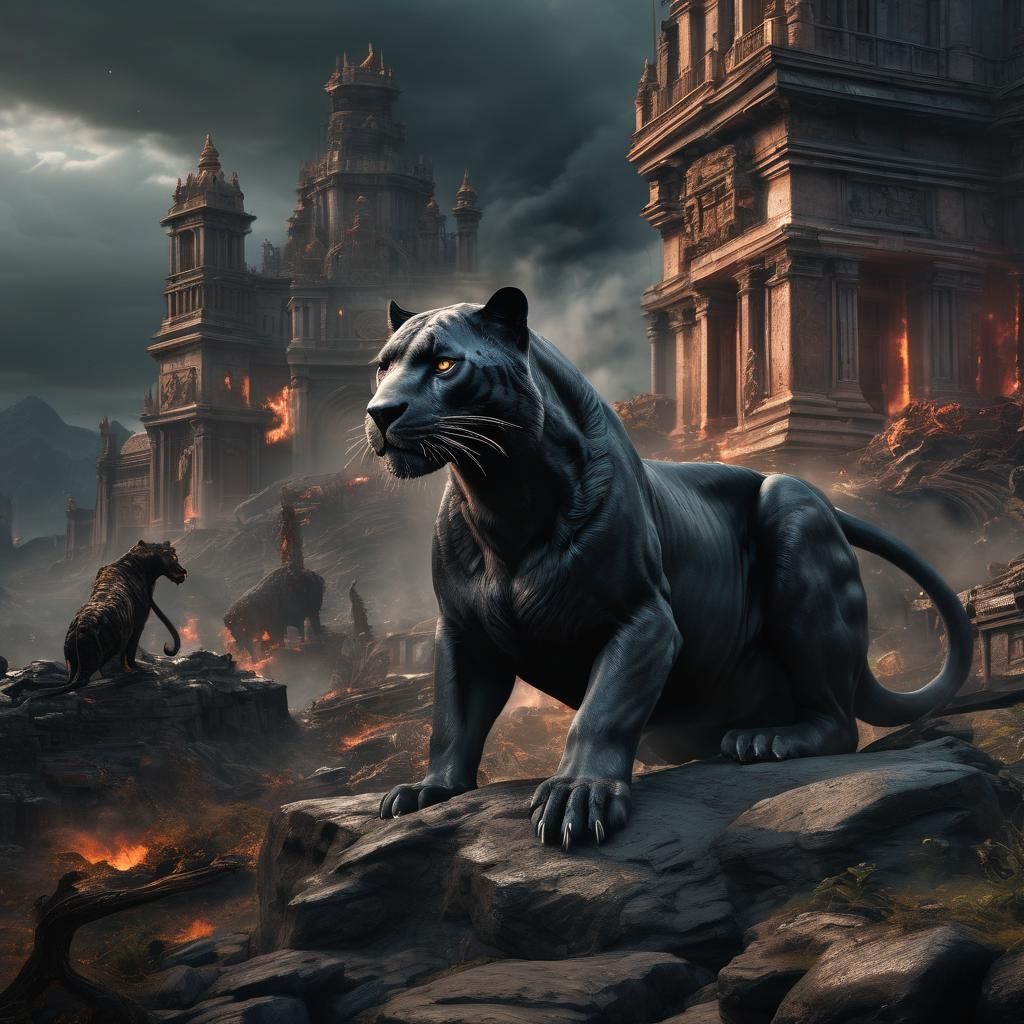 Dramatic Black Panther Digital Matte Painting