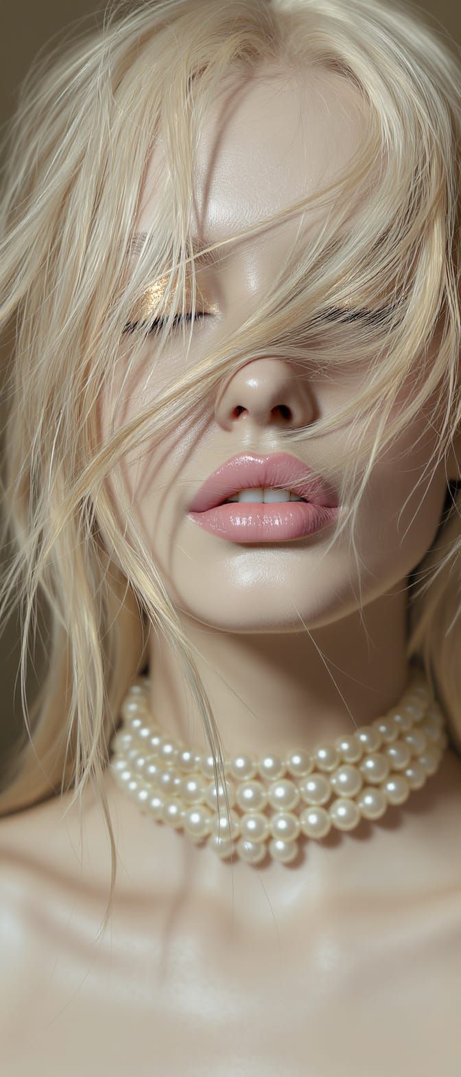 Hyperrealistic Blonde Woman Editorial Close-Up