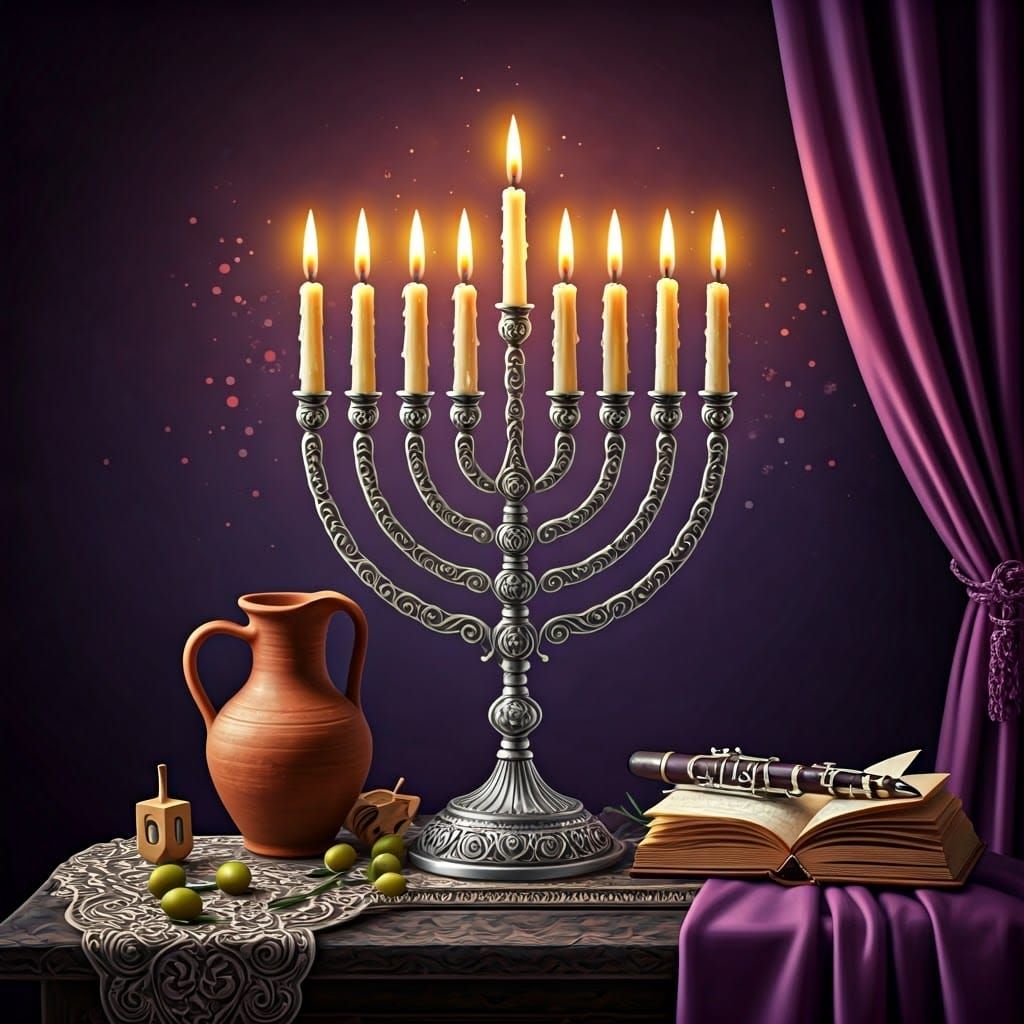 Sleek Art Deco Menorah Adorns Ornate Base