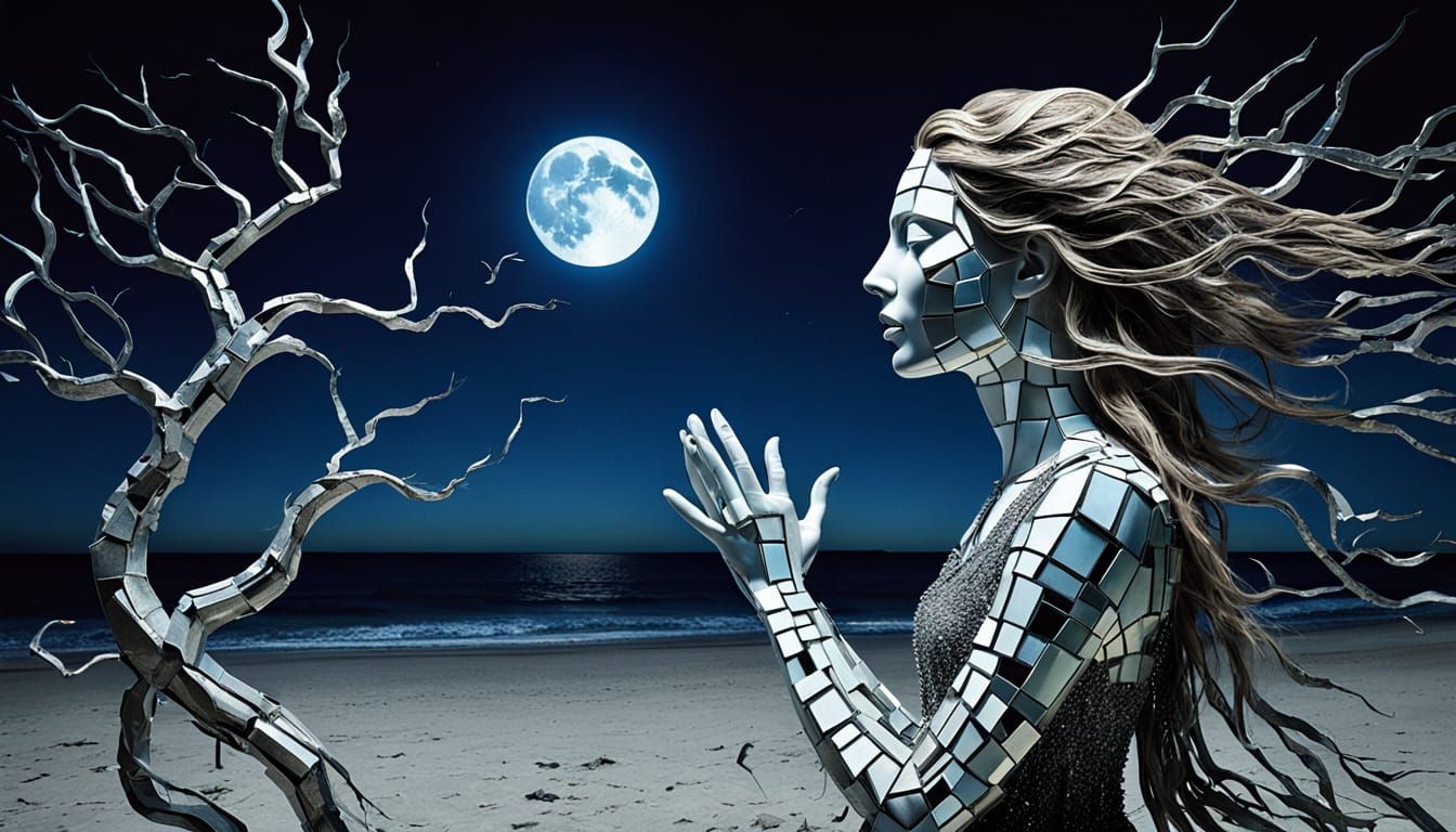 Surreal, Dreamlike Fragmented Labyrinth with Mirrors and Nat...