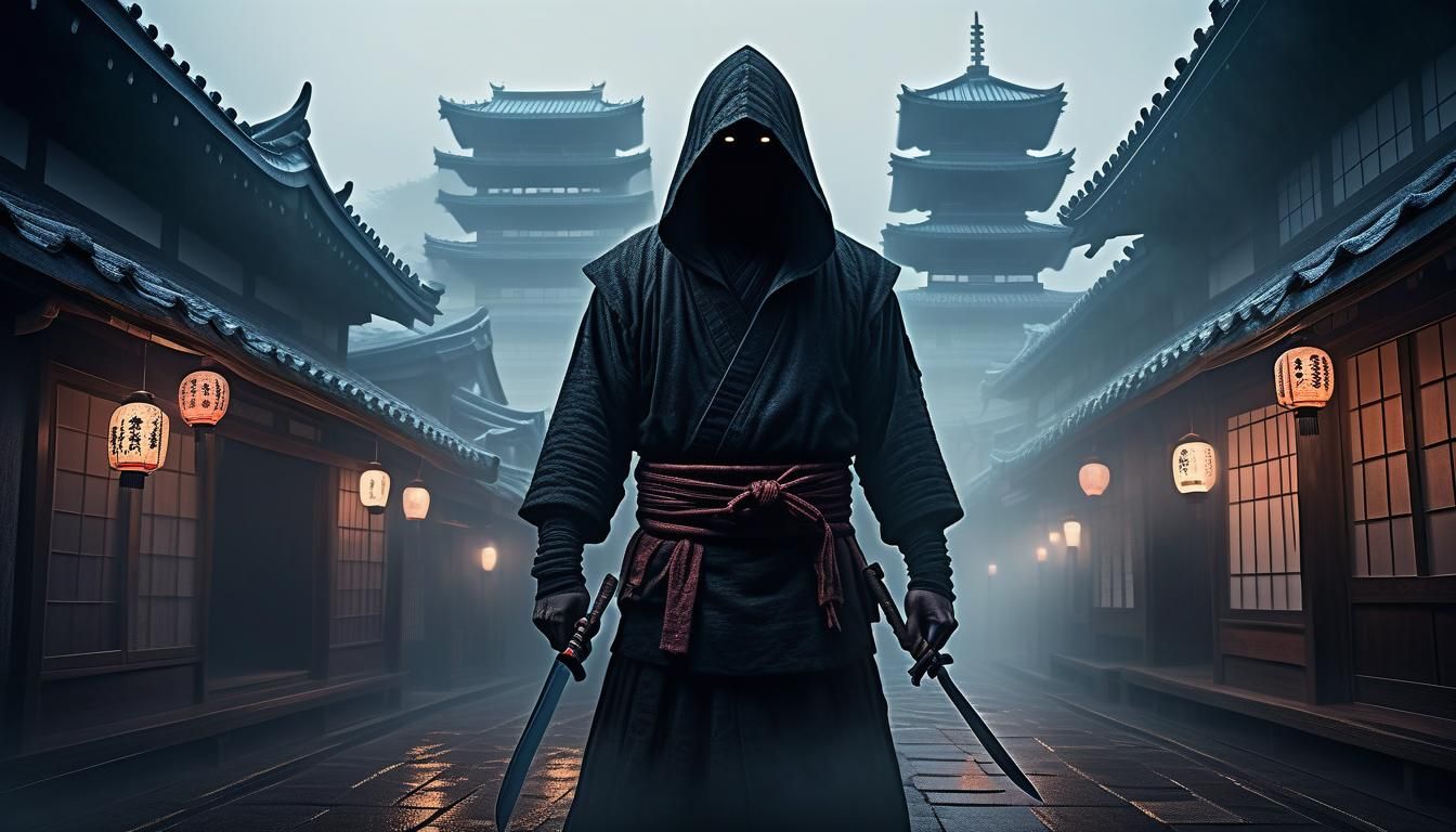 Mysterious Hooded Figure in Feudal Japan