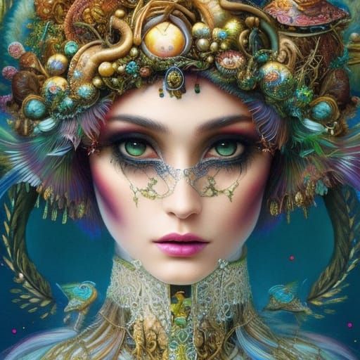 Mushroom Princess with Fungi Crown: Psychedelic Digital Art