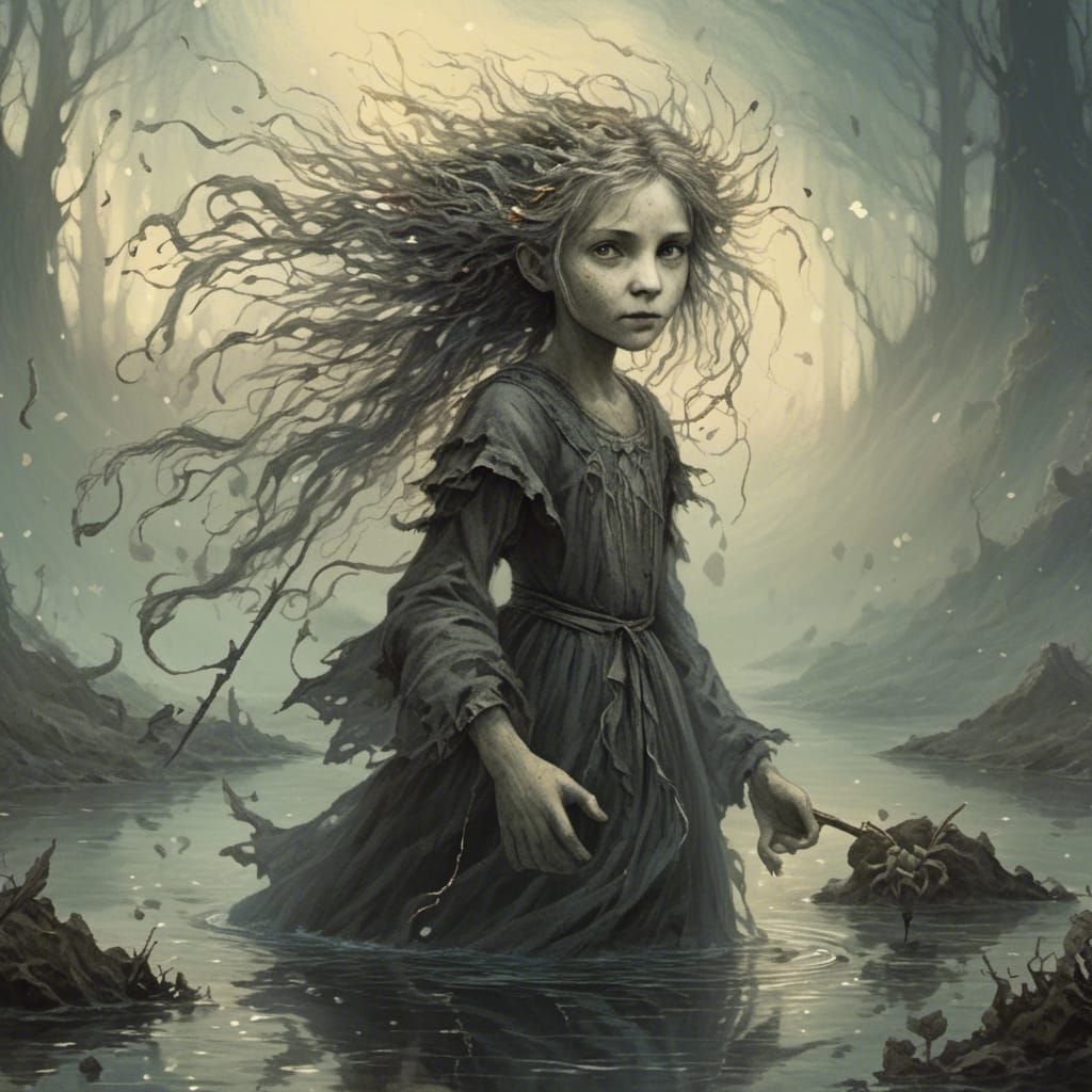 Neon Bioluminescent Banshee Singing in Foggy Bog