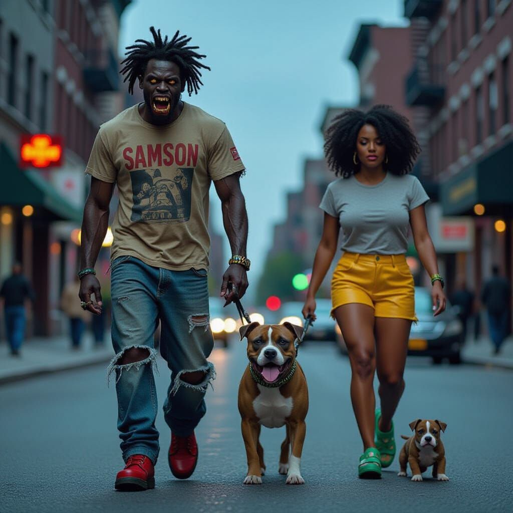 Zombie, Pit Bull, and Lady in Harlem Street Scene