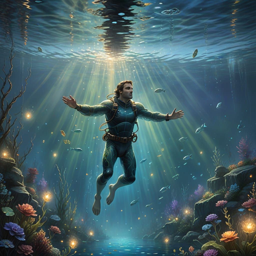 Ethereal Champ Swims in Lake Champlain, Fantasy Art