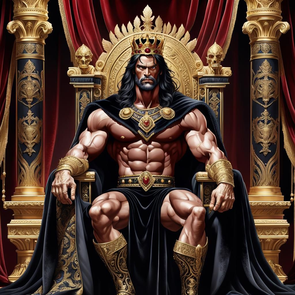 King Conan on His Throne in Comic Art Style