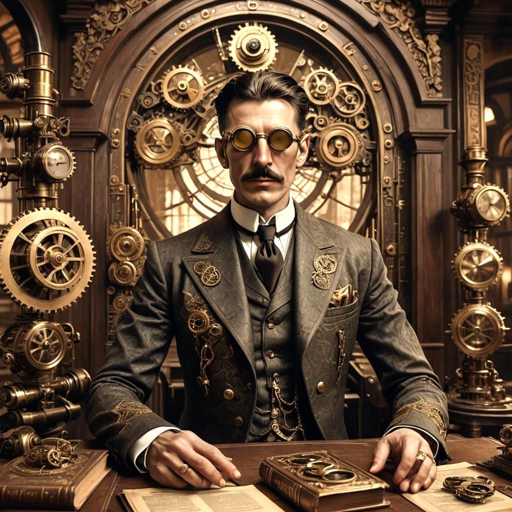 Steampunk Nikola Tesla in Victorian Setting