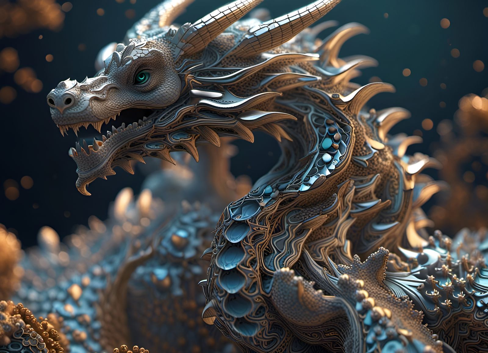 Holographic Silver Dragon in Fractal Landscape