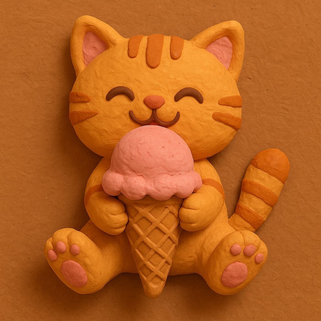 Charming Claymation Kitten Savoring Sweet Treat
