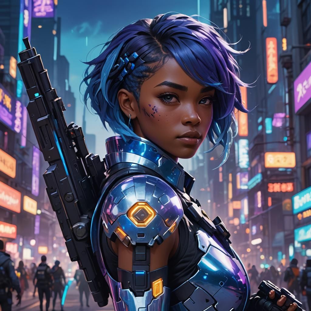 Sci-Fi Sharpshooter in Futuristic City, Anime Style