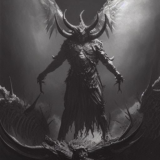 Horned Demon with Flaming Whip and Sword