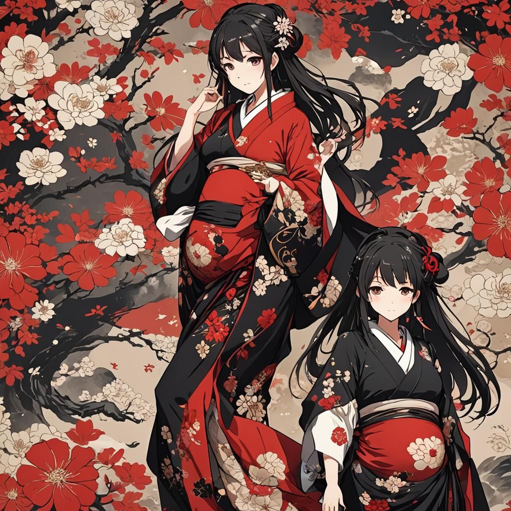 Pregnant Anime Character in Japanese Manga Style