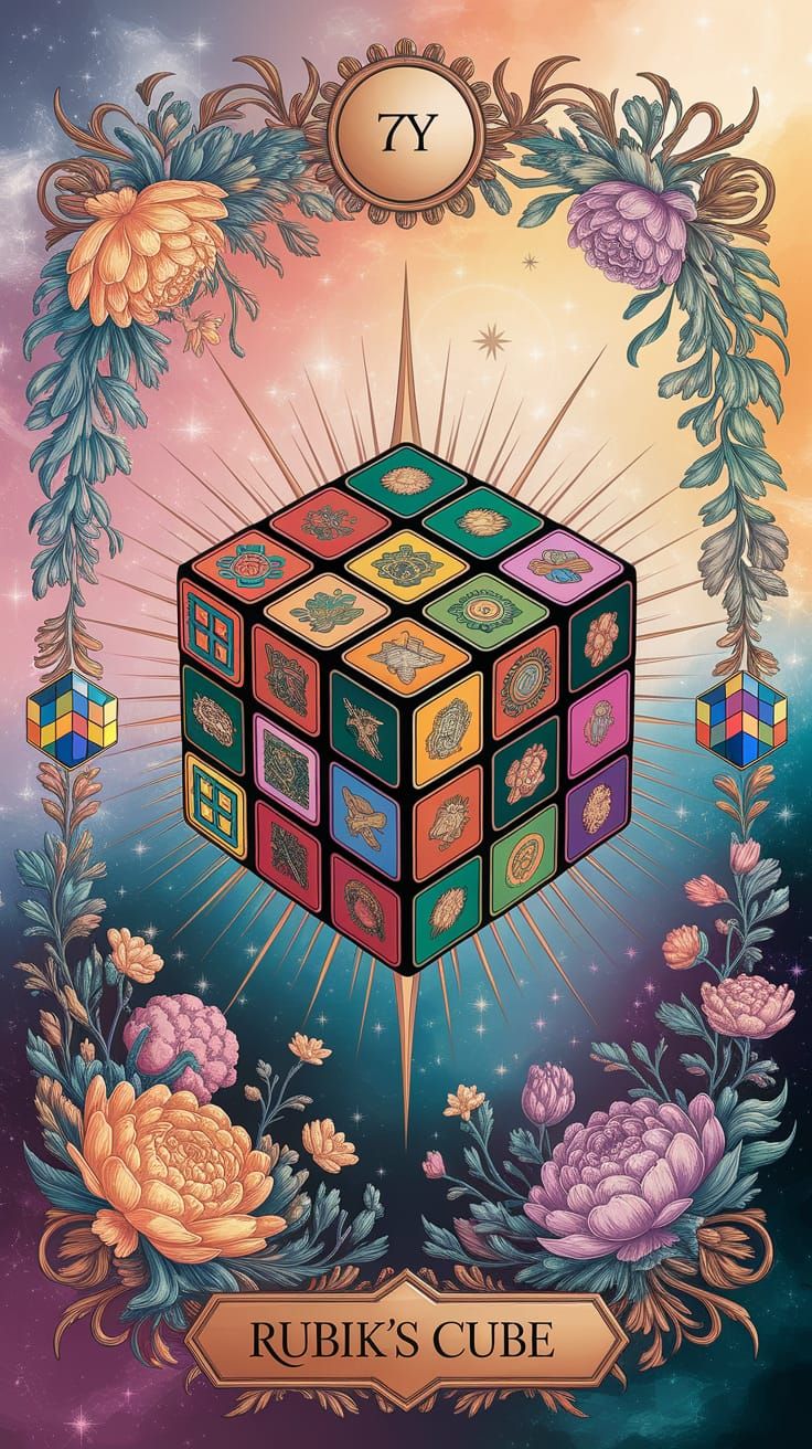 Rubik's Cube Tarot Card in Magical Realism Style