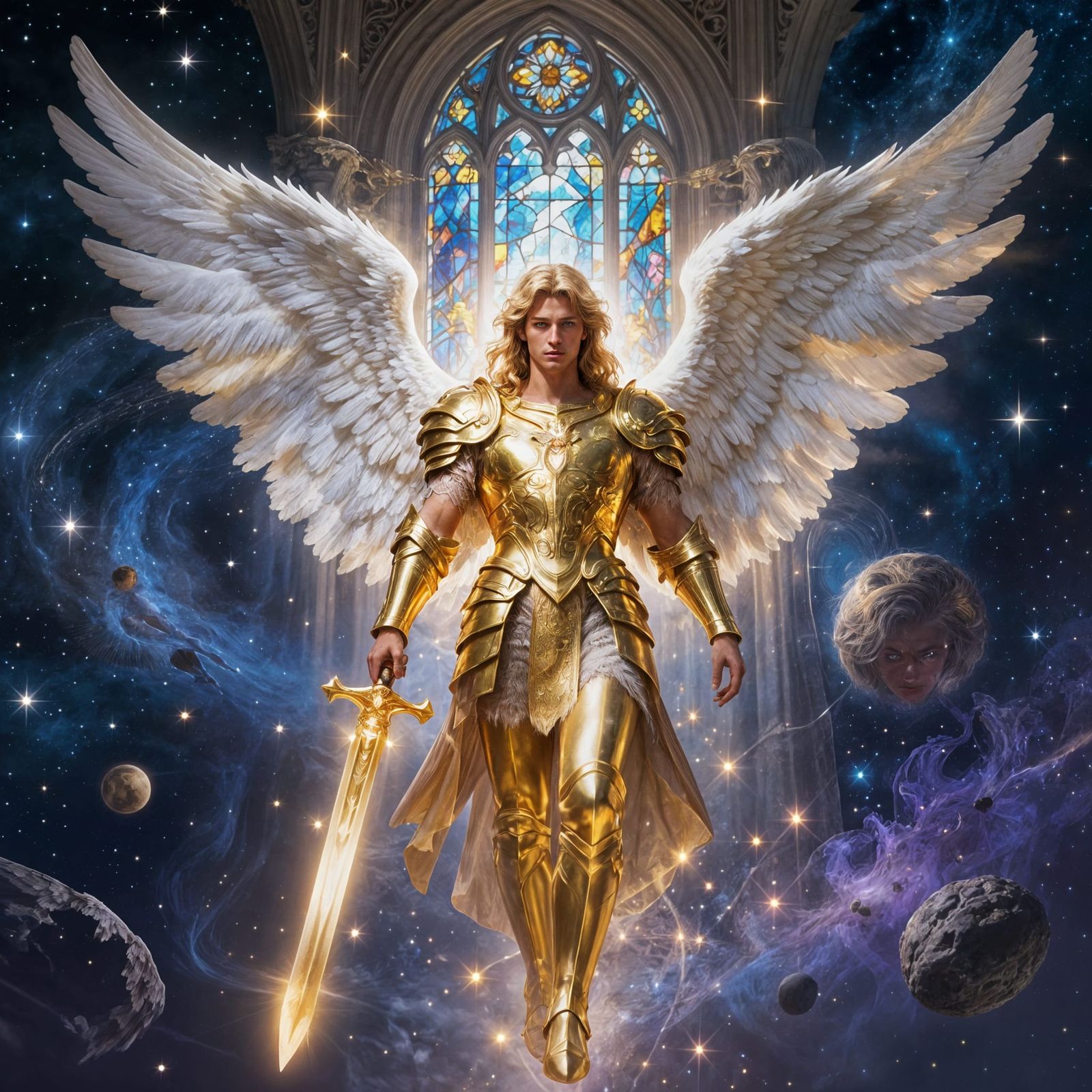 Archangel Michael in Golden Armor with Star Sword