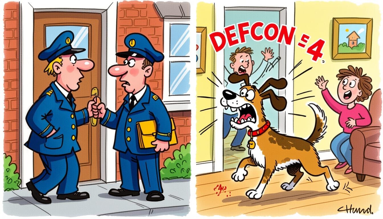Postman vs Dog: Comical Caricature Painting