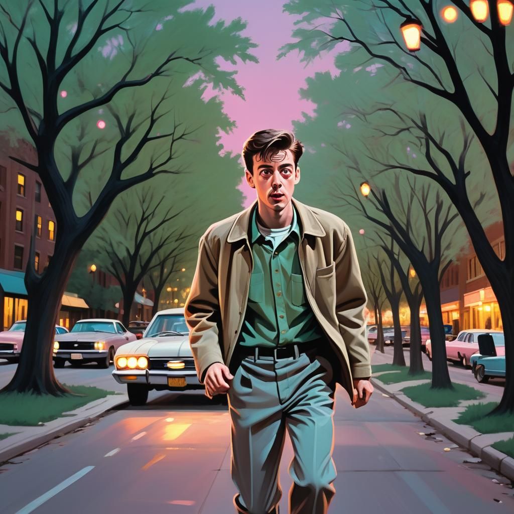 Ferris Bueller's Zombie Escape in Neo-Noir Pastel