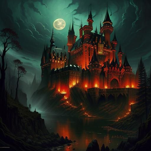 Dracula's Castle: Occult Horror Illustration