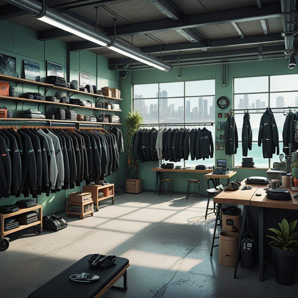 Futuristic Surf Shop Interior in Digital Art Style