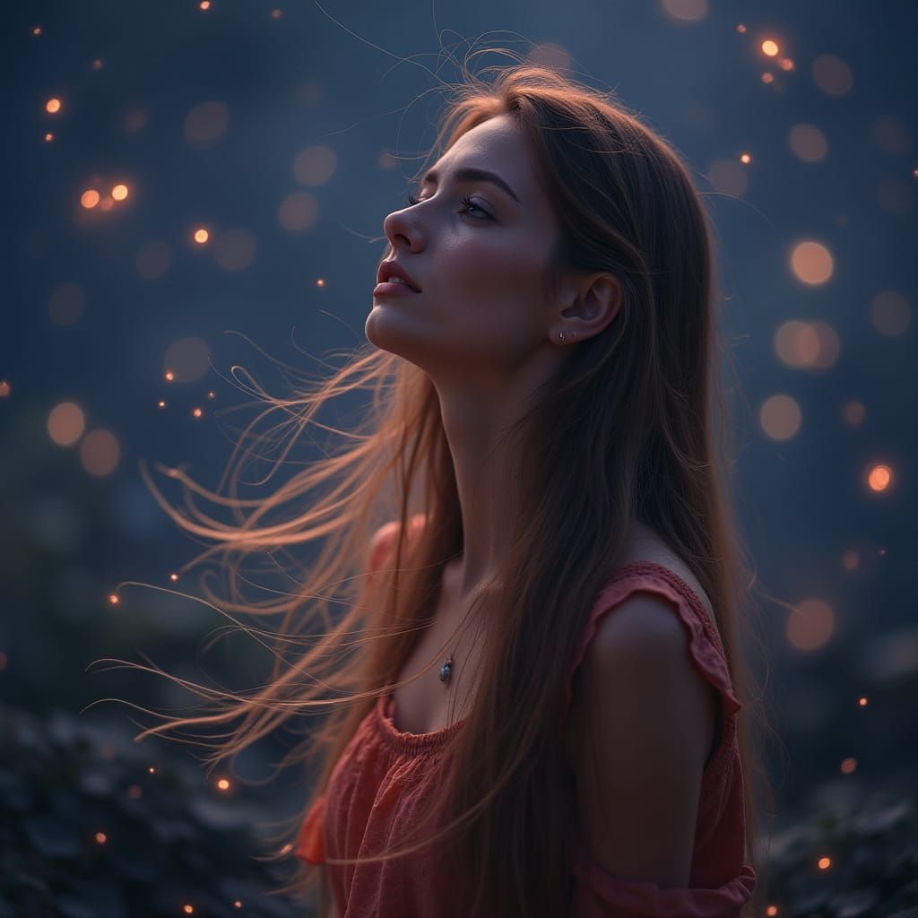 Woman in Starfield: Photorealistic Portrait