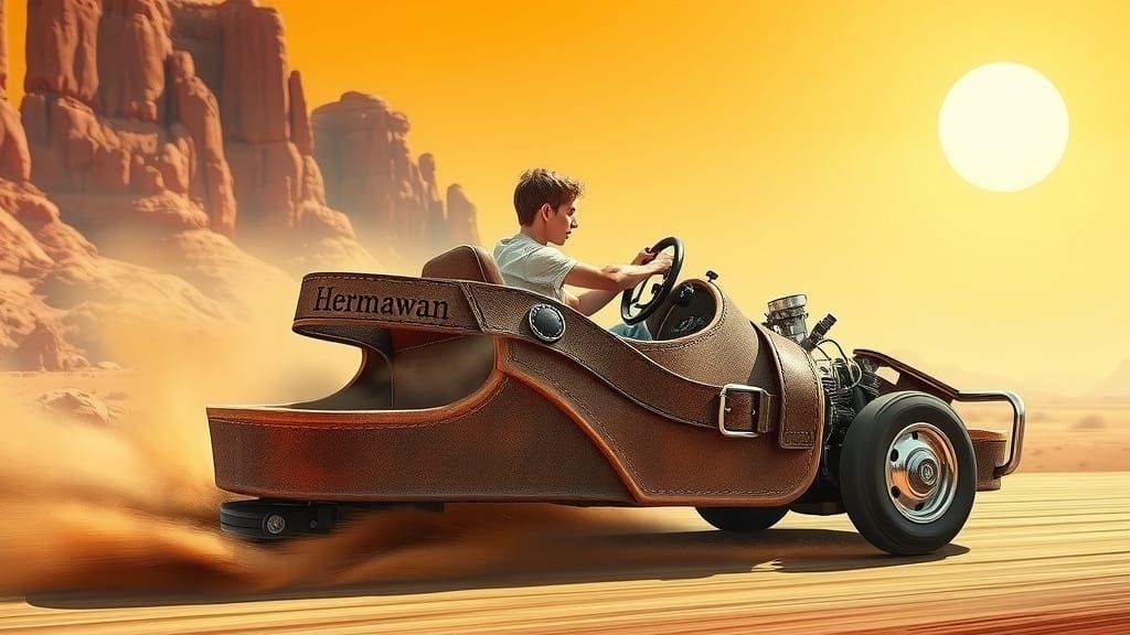 Whimsical Sandal Car Cruises Desert Roads
