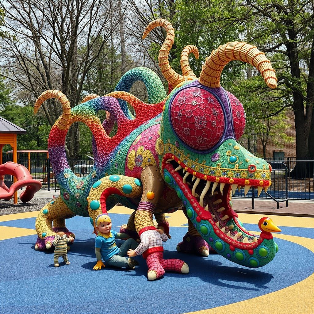 Intricate Alien Playground Equipment: A Fractal Rainbow