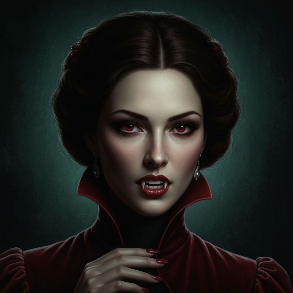 Beautiful Vampire Portrait in Dark Romantic Oil Painting Sty...
