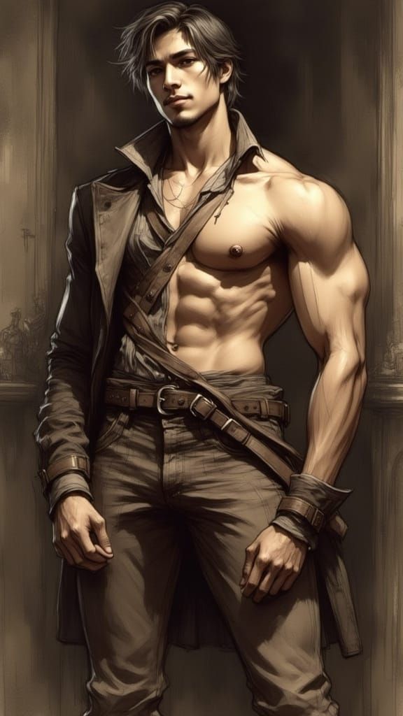 Asian Man in Vintage Pin-Up Style