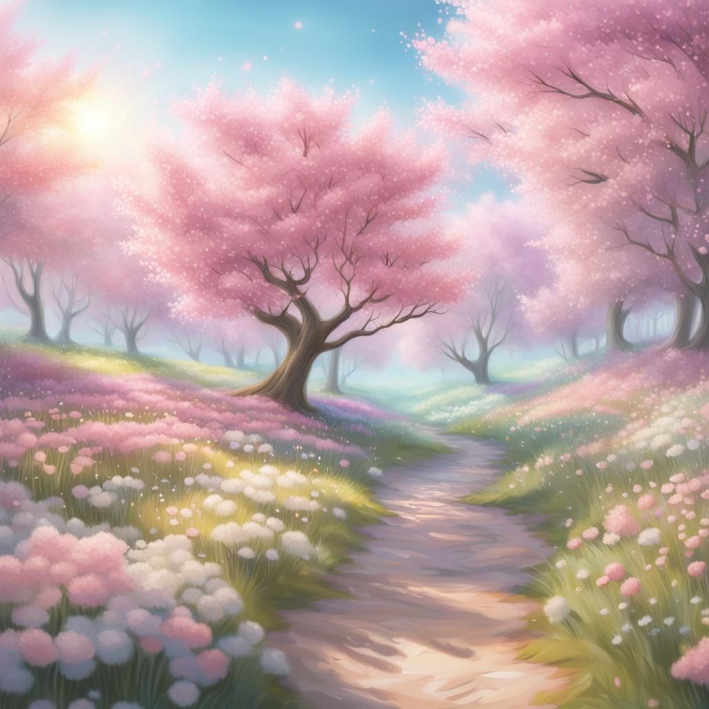Dreamcore Spring Landscape in Pastel Colors