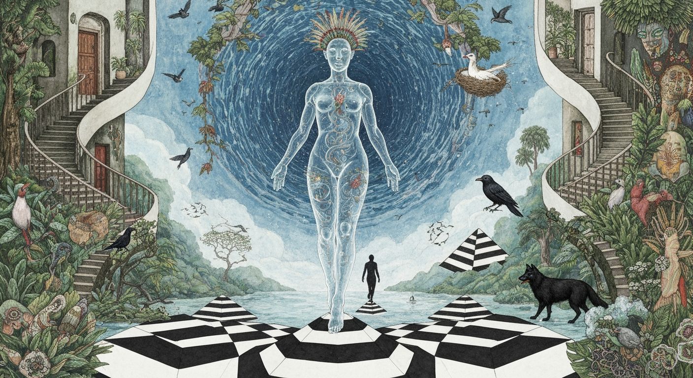 Bioluminescent Dancer in Surreal Mindscape