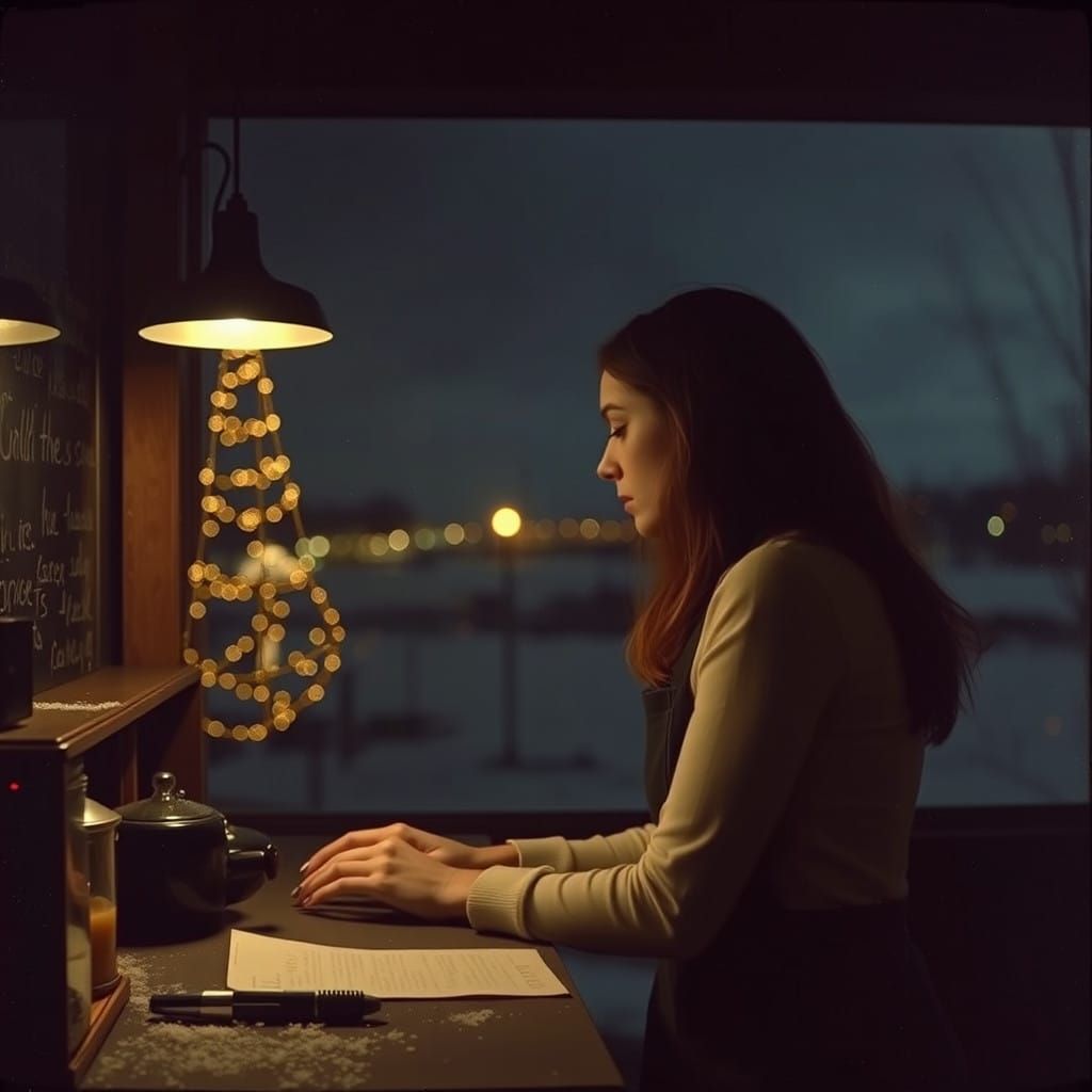 A Woman's Solace in Winter Night, Hudson River School Style