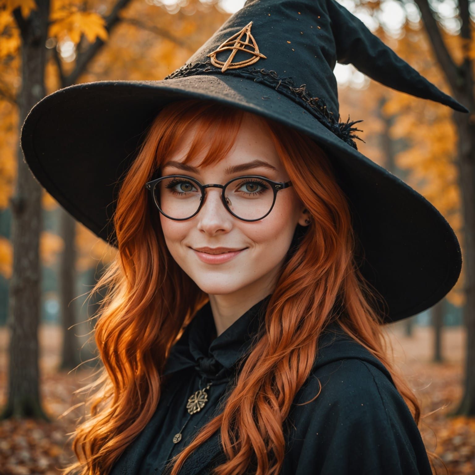 Cute Witch Girl with Orange Hair and Glasses