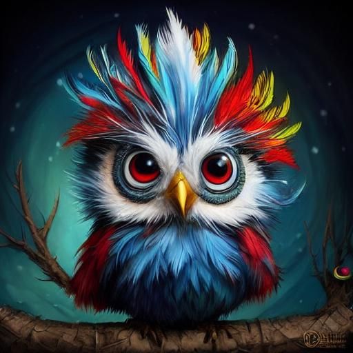 Cute Punk Bird with Googly Eyes in Whimsical Style