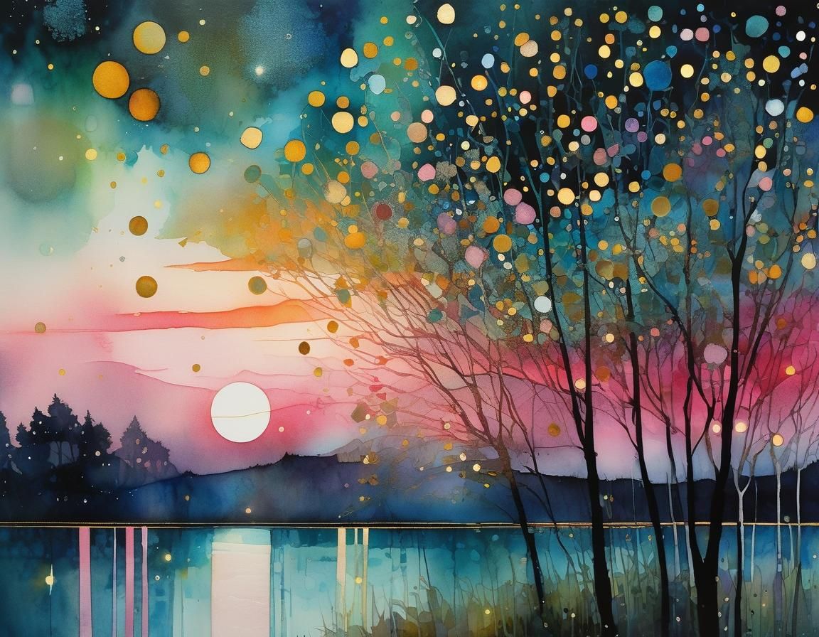 Firefly Twilight Sky Inspired by Gustav Klimt