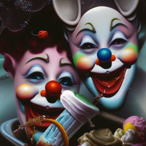 Clown Enjoys Ice Cream in Ethereal Fantasy Style