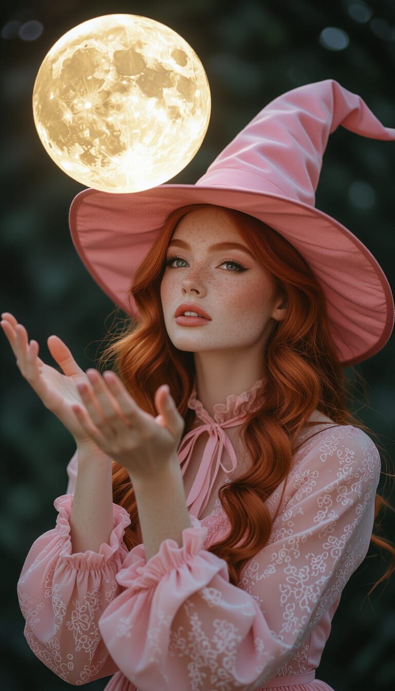 Ginger Witch Reaches For Full Moon in Fashion Photography St...