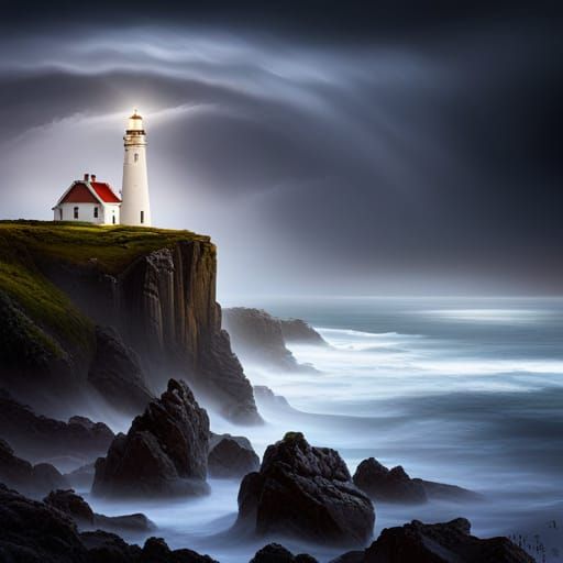 Stormy Cliff Lighthouse: Fantasy Concept Art