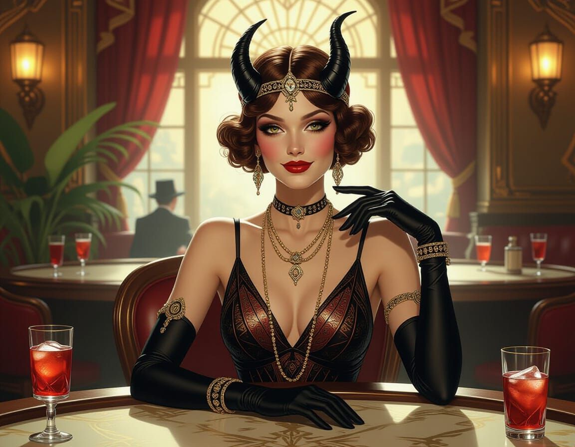 Tiefling Bard in 1920s Speakeasy, Digital Art